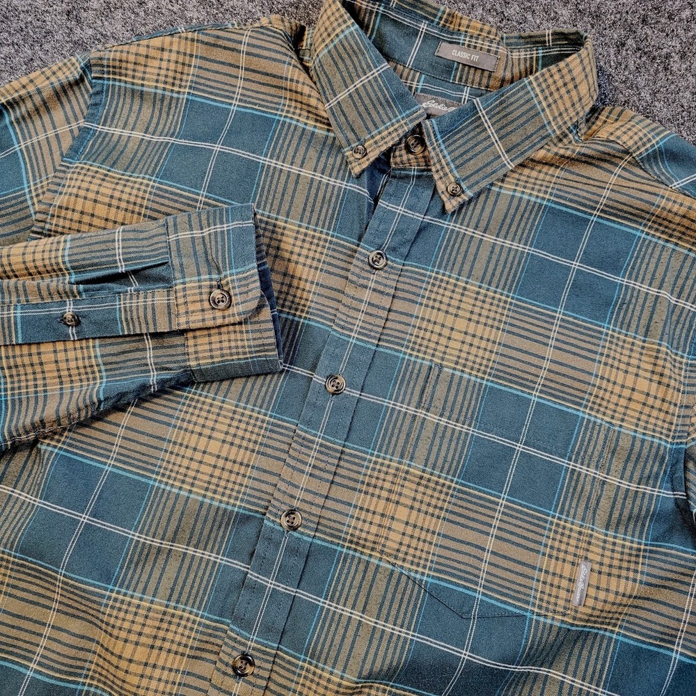 Eddie Bauer Shirt Men's Large Tall LT Plaid Classic Fit Button Down Long Sleeve